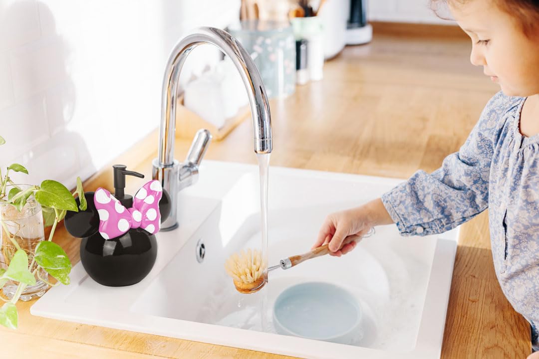 Disney Minnie Mouse Soap Dispenser - Pink & Black Kids Bathroom Accessory - Resin Lotion Pump